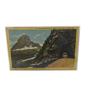 Clements Mountain & Tunnel Logan Pass Glacier Nat. Park‎ Vintage Linen Postcard